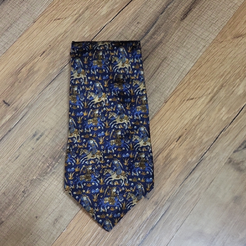 MADELIOS Blue Brown Made In Spain Silk Samuri Tie